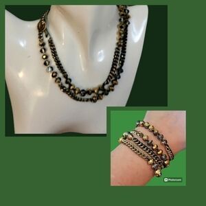 Chloe & ISABEL Antique Brass Knot Beaded Chain Necklace Wrap Bracelet